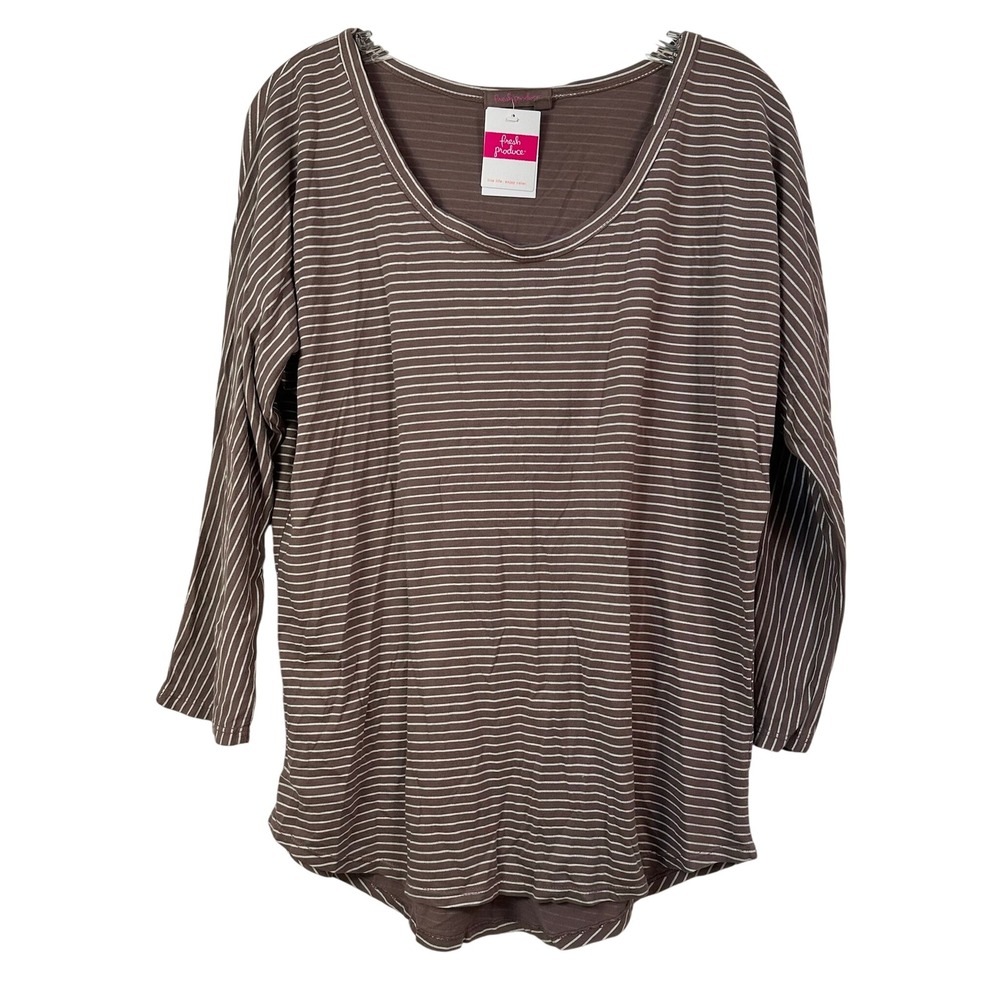 Fresh Produce Womens Brown Striped Modal Cotton Scoop Neck Dolman Top Medium NWT